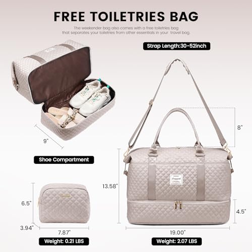 LOVEVOOK Travel Duffle Bag,Weekender Bags for Women with Shoe Compartment - color: Antiquewhite-b, size: Large-2 Pcs