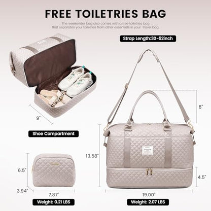 LOVEVOOK Travel Duffle Bag,Weekender Bags for Women with Shoe Compartment - color: Antiquewhite-b, size: Large-2 Pcs