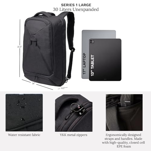 Knack Series 1 Large Travel Backpack, 17-Inch Laptop, Expandable 30L-46L - color: Black, size: Large Backpack