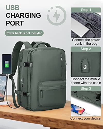 Large Travel Laptop Backpack, Expandable Flight Approved Backpack, Carry on Backpack for Women, Waterproof 17inch Laptop Hiking Backpack with Shoe Compartment, Dark Green - color: A17-darkgreen, size: XL Plus