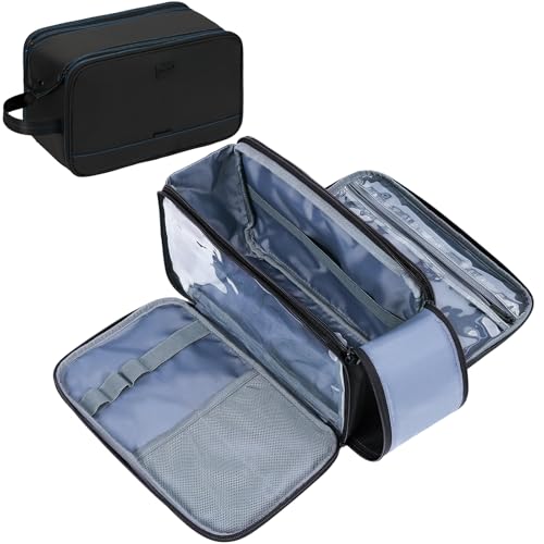 ZEEMO Travel Toiletry Bag for Men, Full Open Dopp Kit with Dual Compartment - color: Black and Blue, size: Large