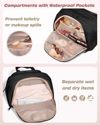 Marscamd Travel Makeup Bag for Women, Lay-Flat Toiletry Organizer, Black - color: Black
