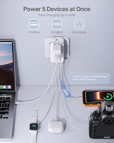 EPICKA Air 40W Universal Travel Adapter PD&QC with 1AC/3USB-C/1USB-A - style: 40W-White