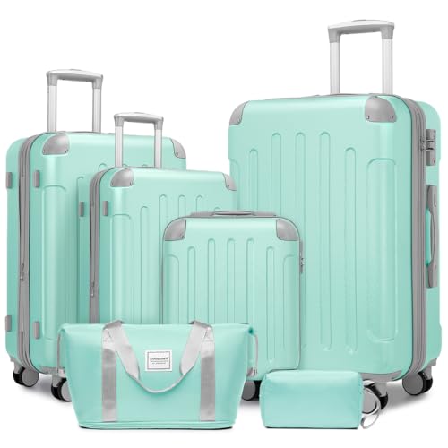 LARVENDER Luggage Sets 6 Piece, Expandable Suitcases Set with Wheels, Mint - color: Mint Green, size: 6 piece set