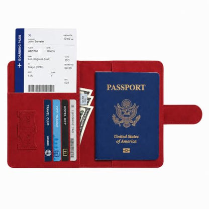 Passport Holder, RFID Blocking Travel Wallet, PU Leather, Red - color: Red#PP