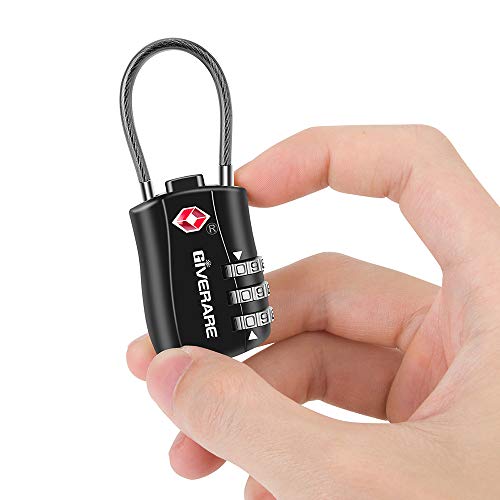 GIVERARE 2 PCS TSA Approved Luggage Locks, Combination Travel Cable Lock, Re-settable 3-Digit Padlocks with Alloy Body, Keyless Travel Sentry Accepted Padlock for Gym Locker, Golf Bag Case-Black - color: 2 pack Black
