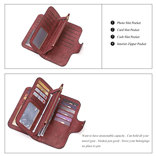 CLUCI RFID Wallet for Women Bifold Wallet with ID Window - color: 2 Two-toned Wine Red