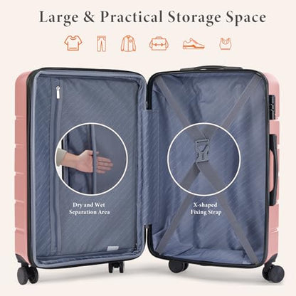 Sweetcrispy 3 Piece Luggage Set, Expandable Suitcase with Spinner Wheels - color: Pink, size: 3-Piece Set (20/24/28 Inch)