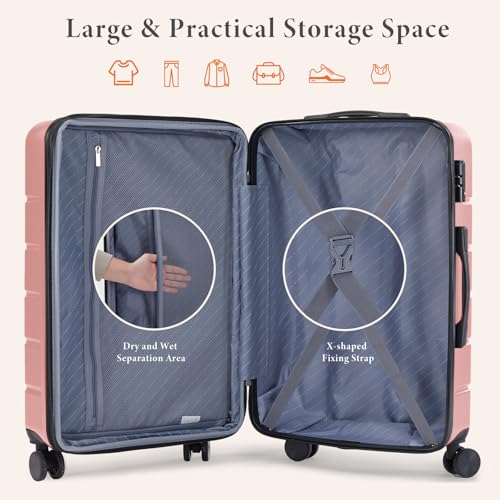 Sweetcrispy 28 Inch Checked Luggage, Suitcase with Spinner Wheels - color: Pink, size: 28 Inch