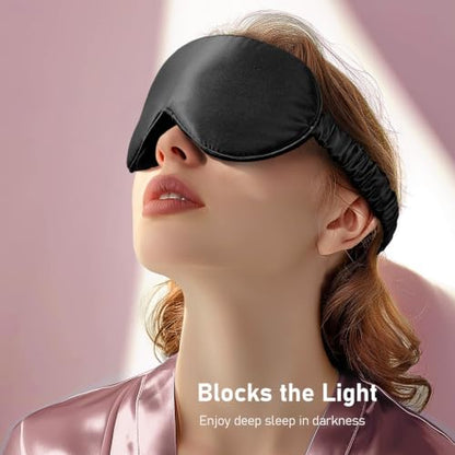 LitBear 100% 22 Momme Mulberry Silk Sleep Mask - 3D Contoured, Black - color: Black