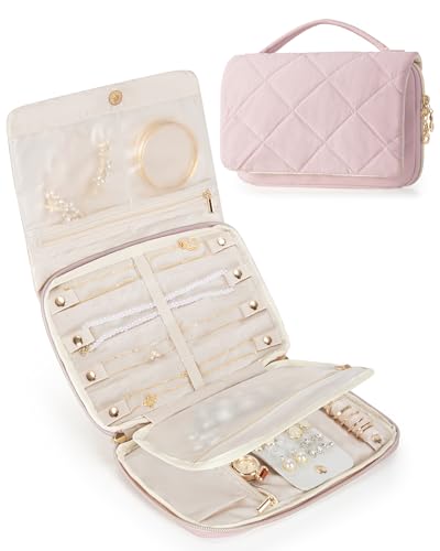 Marscamd Travel Jewelry Organizer Case, Foldable Jewelry Bag, Pink - color: Pink