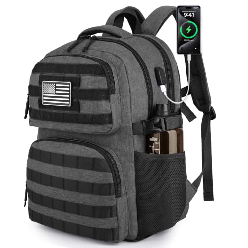 MOZETO 17 Inch Laptop Backpack, Large Tactical Inspired Travel Bag - color: Dark Gray