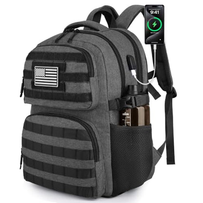MOZETO 17 Inch Laptop Backpack, Large Tactical Inspired Travel Bag - color: Dark Gray