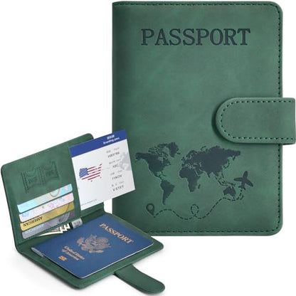 Passport Holder Cover Wallet Case RFID Blocking Card Slot Travel Essentials - color: Green