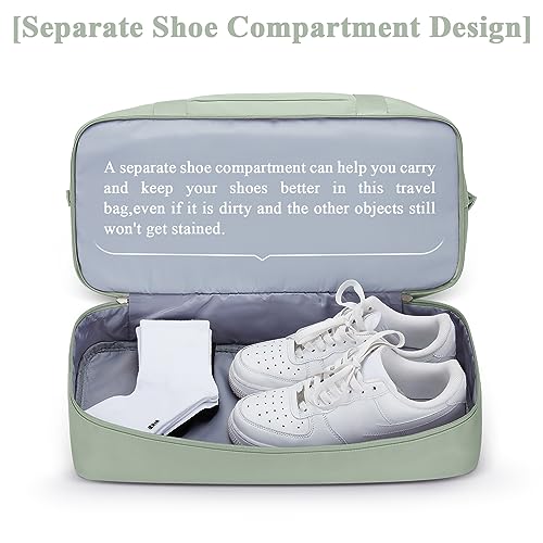 Travel Duffel Bag with Shoes Compartment,Weekender Bags for Women Travel - color: Pale Green, size: Large