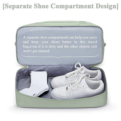 Travel Duffel Bag with Shoes Compartment, Weekender Bags for Women - color: B-Pale Green, size: Large