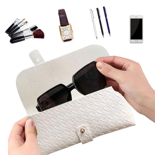Faux Leather Glasses Pouch, Portable Bag for Sunglasses travel glasses bag - color: Weave Pattern White