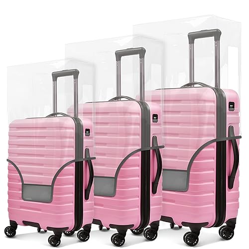 3 Pack Clear Luggage Covers for Suitcase Fits 20 24 28 Inch Wheeled Luggage | PVC 0.4MM Thick Waterproof Anti Scratch Travel Suitcase Protector Cover - color: Grey