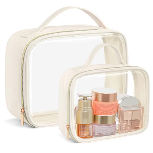 PACKISM Clear Makeup Bag Travel - Velvet Side TSA Approved Toiletry Bag - color: 01 Creamy Off-White, size: Full Vacation (Mixed Sizes)