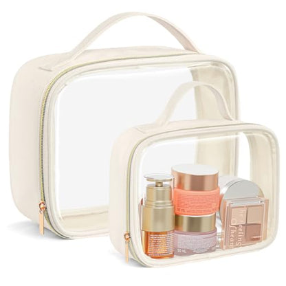 PACKISM Clear Makeup Bag Travel - Velvet Side TSA Approved Toiletry Bag - color: 01 Creamy Off-White, size: Full Vacation (Mixed Sizes)