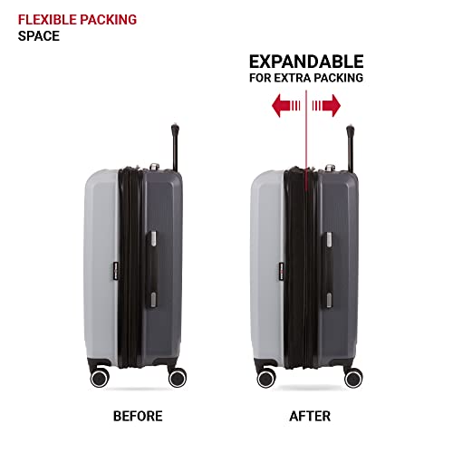 SwissGear Duet Expandable Luggage, Hard Shell Medium Luggage with Spinner Wheels - color: Light Grey/Ash Grey, size: Checked-Medium 24-Inch