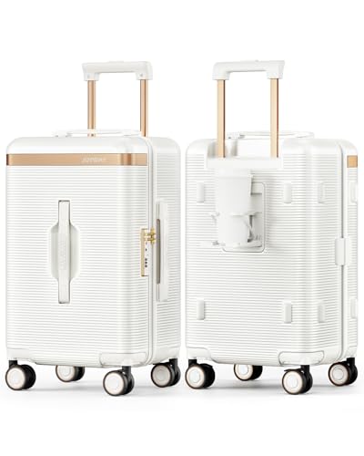 Joyway 22 Inch Carry On Luggage with Spinner Wheels and Cup Holder, White - color: Beige, size: 22 inch