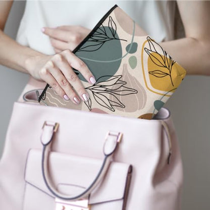 Boho Makeup Bag, Abstract Geometric Leaf Makeup Organizer Cosmetic Bags - color: BohoLeaf01