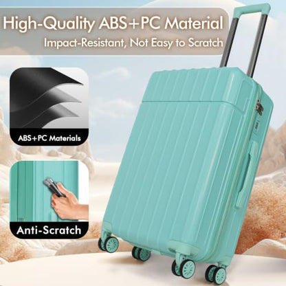 Luggage Sets 3 Piece (20/24/28 inch),PC+ABS Travel Suitcase With Spinner Wheels, Hardside Luggage Sets (Mint Green) - color: Mint Green