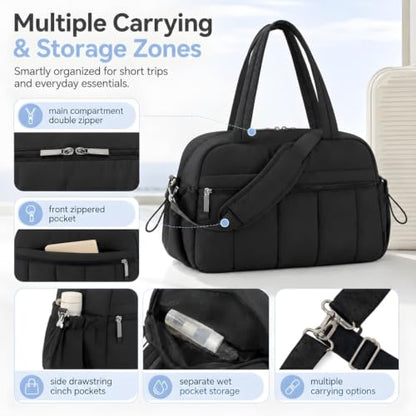 Duffle Bag Gym Bag, Personal Items Bag, Overnight Weekender - color: puffy black