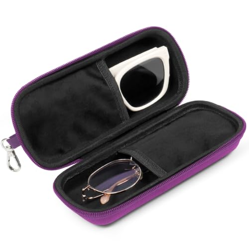 Double Eyeglasses Case for Dual Sunglasses, Hard Shell with Zipper - color: Purple
