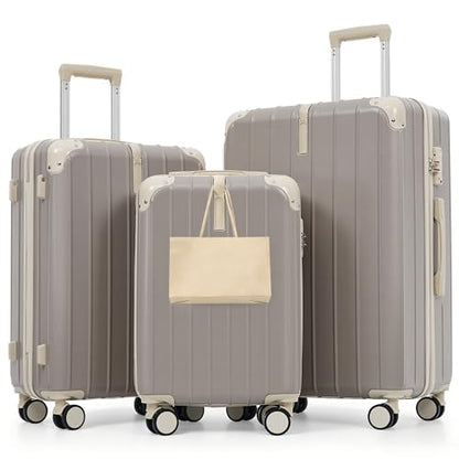 Travel Luggage Set 3 Piece, Premium ABS Hardshell Suitcase with TSA Lock, 20/24/28 Inch Lightweight Spinner Wheels, Durable Lightweight Carry On Bag Sets - color: B - Light Grey