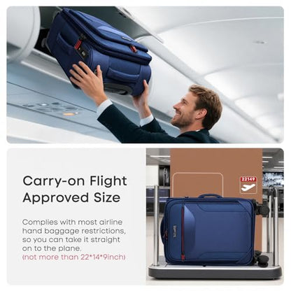 22'' Upright Spinner Softshell Suitcase w/Spinner Wheels - color: Navy, size: Carry-On 22 inch