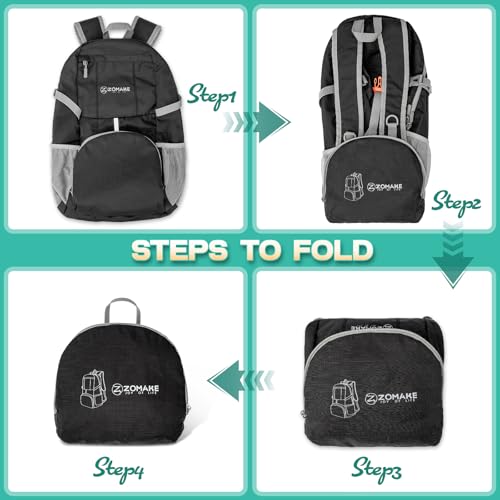 ZOMAKE Lightweight Packable Backpack 35L, Water Resistant Foldable Day Pack - color: A-black 1