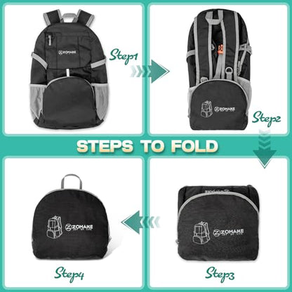 ZOMAKE Lightweight Packable Backpack 35L, Water Resistant Foldable Day Pack - color: A-black 1