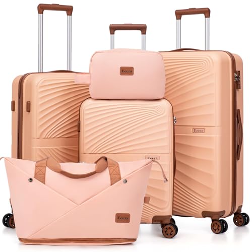 Luggage Sets 5 Piece Hardside Suitcase Pink (20"/24"/28"/DB/TB) | ABS Hard Case,TSA Lock Spinner Wheels,Carry On Luggage Sets for Travel - color: Pink