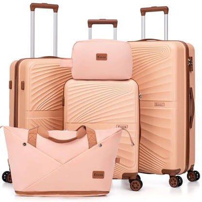 Luggage Sets 5 Piece Hardside Suitcase Pink (20"/24"/28"/DB/TB) | ABS Hard Case,TSA Lock Spinner Wheels,Carry On Luggage Sets for Travel - color: Pink