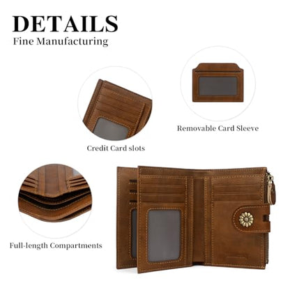 Womens Wallet,RFID Blocking Leather Wallet Womens Bifold Card Holder Small Compact Wallet for Women with Removable ID Window(yhbrown) - color: c1-embossed brown