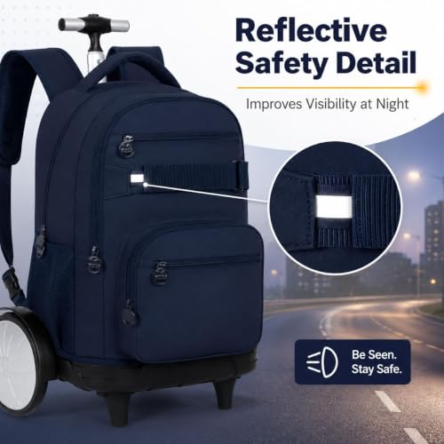 3Pcs Large Wheels Rolling Backpack for Boys Men, 20 Inches Detachable Wheeled Backpack Set, Water Resistant Roller Backpack for Travel Work College School (Blue) - color: Cassic-bue (Large Wheels)