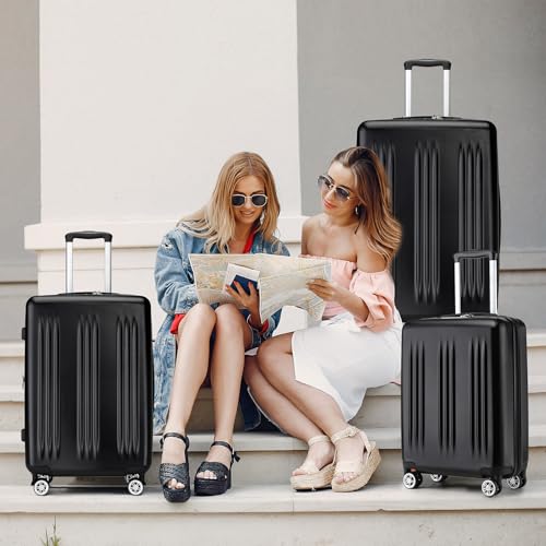 Kono 3 Piece Luggage Set 20/24/28inch Hardshell Expandable TSA Locks, Black - color: Black, size: 3 Piece Set (20"/24"/28")