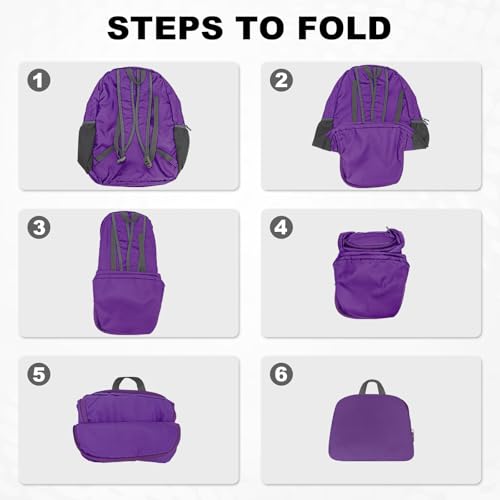HOLYLUCK 20L lightweight packable Hiking Daypack Foldable Backpack for Men Women Small Travel Outdoor Foldable Shoulder Bag - color: Purple