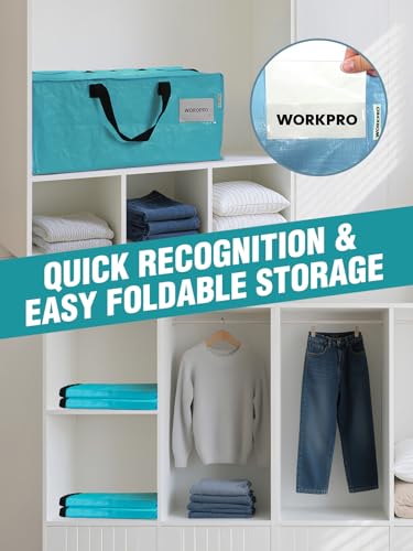 WORKPRO 10 Pack Extra Large Moving Bags with Backpack Straps & Handles - color: Blue, size: 10 Pack