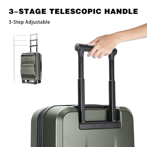 20 Inch Softside Suitcase with Spinner wheels, Carry on Luggage with & USB Port,Hybrid Soft Front & Hard Shell Large Checked Luggage with TSA Lock, Green - color: Green, size: 20 Inch