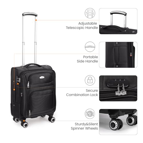 20'' Carry on Luggage,Softside Suitcase,Expandable 15% - color: Black, size: Carry-On 20-Inch