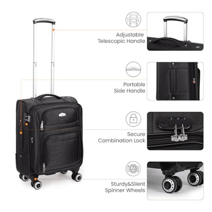 20'' Carry on Luggage,Softside Suitcase,Expandable 15% - color: Black, size: Carry-On 20-Inch