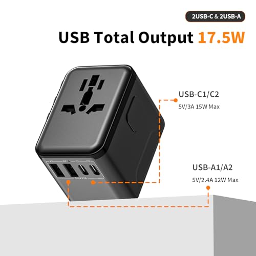 CC Store Universal Travel Adapter with 3 USB-C& 2 USB-A Ports 17.5W 검정 - color: 블랙-17.5W