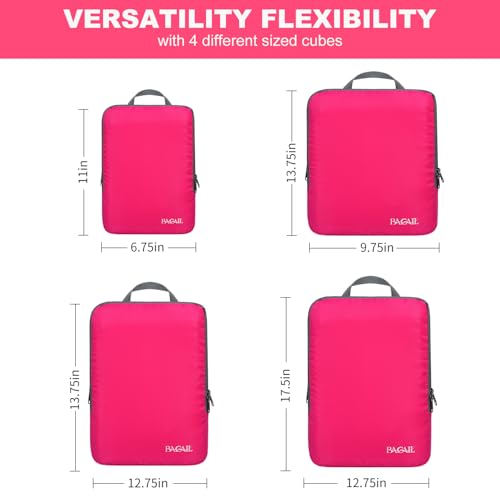 BAGAIL 4 Set/6 Set/8 Set Compression Packing Cubes Travel Accessories Expandable Packing Organizers (Cloth Pattern, 4-Fuchsia) - color: 4-Fuchsia, style: Cloth Pattern