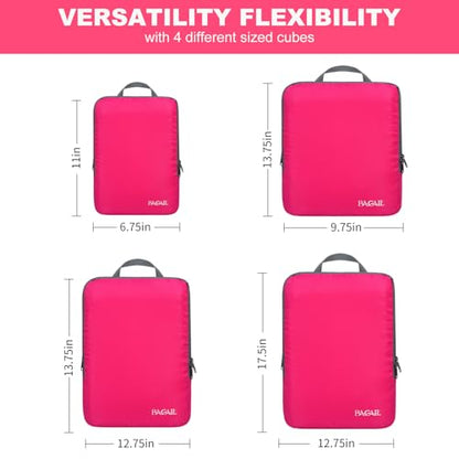 BAGAIL 4 Set/6 Set/8 Set Compression Packing Cubes Travel Accessories Expandable Packing Organizers (Cloth Pattern, 4-Fuchsia) - color: 4-Fuchsia, style: Cloth Pattern