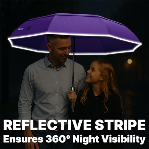 Royal Walk Compact Travel Umbrella for Rain, Windproof, Small & Portable - color: Purple