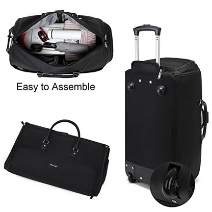 Modoker 3-in-1 Rolling Garment Duffle Bag with Wheels, 22in Black - color: 22in-Black