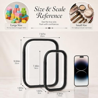 2 Pack Clear Hard Shell Zipper Case Travel Organizer for Makeup Toiletries - color: Black